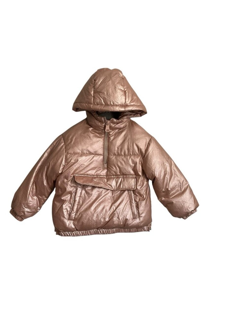 Zara Girls Pullover Coat Metallic Rose Gold size 6 Girls Puffer Jacket Hood